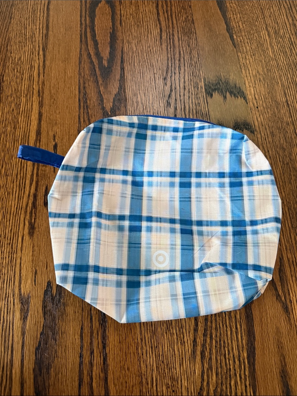 Target Blue and White Plaid Makeup Pouch with Hook Strap